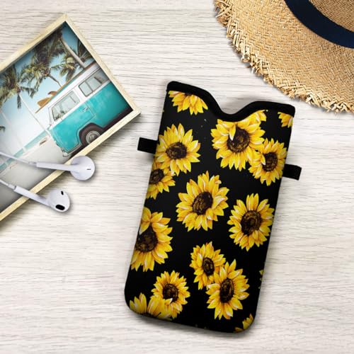 Universal Neoprene Cell Phone Pouch 7.1 X 4 in Mobile Protection Case Bag with Crossbody Strap/Neck Lanyard Sunflower Printed Pattern - color: Sunflower Printed Pattern
