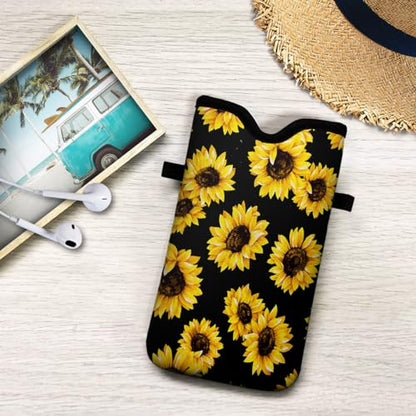 Universal Neoprene Cell Phone Pouch 7.1 X 4 in Mobile Protection Case Bag with Crossbody Strap/Neck Lanyard Sunflower Printed Pattern - color: Sunflower Printed Pattern