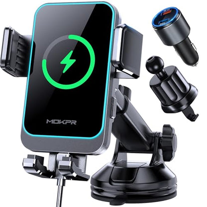 Wireless Car Charger, 15W Auto Clamping Dash Windshield Vent Phone Mount - style: Windshield
