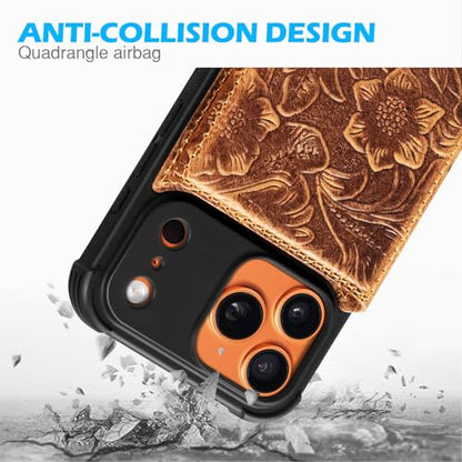 Wallet Real Leather Case Compatible with iPhone 17 Pro 6.3" Brown | Genuine Leather,Shockproof, Anti-Fall Case,Flip Cover,with Card Slot,Double Magnetic Buckle,Kickstand,RFID Blocking Brown - color: Brown, size: 6.3"-17 Pro