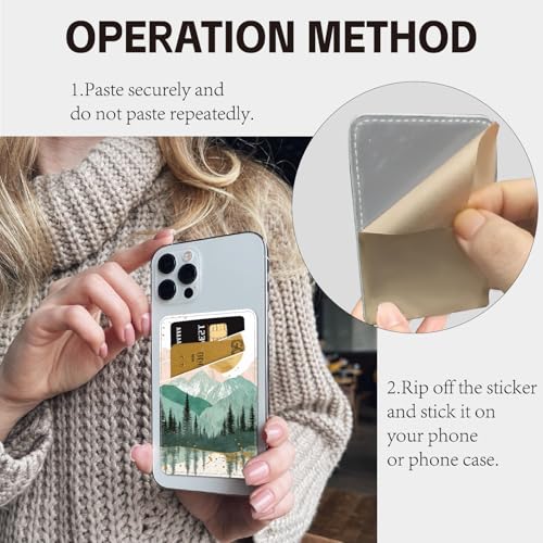 CREATCABIN Mountain Phone Card Holder Leather Cell Phone Wallet Stick on Adhesive Credit Card Holder Slim Double Pocket Sticker for Back of Phone Case Compatible with Most Phones 3.7 x 2.5 Inch - style: Mountain