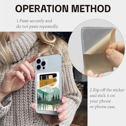 CREATCABIN Mountain Phone Card Holder Leather Cell Phone Wallet Stick on Adhesive Credit Card Holder Slim Double Pocket Sticker for Back of Phone Case Compatible with Most Phones 3.7 x 2.5 Inch - style: Mountain