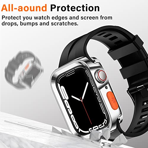 Amizee Rugged Case Compatible with Apple Watch Case Series 9/8/7 41mm SE 3/2/1 Series 6/5/4 40mm, Soft TPU Shockproof Bumper Drop Proof Protective Cover Compatible with iWatch - Plating Silver - color: Plating Silver, size: 40mm/41mm