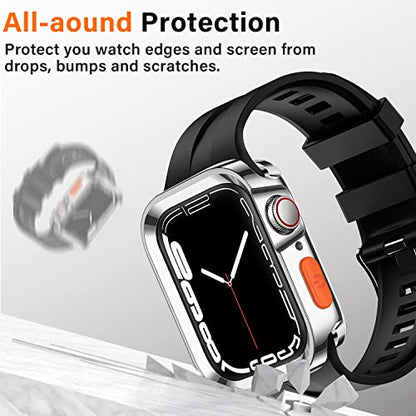 Amizee Rugged Case Compatible with Apple Watch Case Series 9/8/7 41mm SE 3/2/1 Series 6/5/4 40mm, Soft TPU Shockproof Bumper Drop Proof Protective Cover Compatible with iWatch - Plating Silver - color: Plating Silver, size: 40mm/41mm