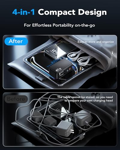 4-in-1 Retractable USB C Wall Charger,40W Fast Charging for Multi-Device - color: Black