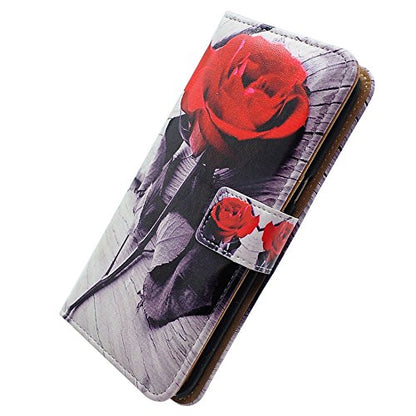 Bcov Case for iPhone 13 Pro, Red Rose Flower Leather Flip Phone Case Wallet Cover with Card Slot Holder Kickstand for iPhone 13 Pro - color: Red Rose