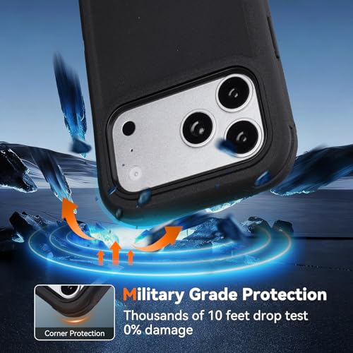 for iPhone 17 Pro Case with Belt Clip Holster, Black | Military Grade Drop Protective, 4 in 1 Heavy Duty Shock-Absorbing Rugged Case for iPhone 17 Pro 6.3" - color: Black