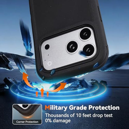 for iPhone 17 Pro Case with Belt Clip Holster, Black | Military Grade Drop Protective, 4 in 1 Heavy Duty Shock-Absorbing Rugged Case for iPhone 17 Pro 6.3" - color: Black