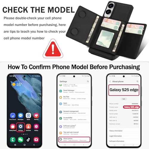 for Samsung Galaxy S25 Edge Wallet Case, 2-in-1 Detachable Magnetic Wallet Case, Card Holder RFID Blocking, Fashionable Faux Leather Card Slot & Folding Design (Black) - color: Black, size: Samsung Galaxy S25 edge