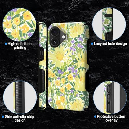 Case for iPhone 16 Plus | Anti-Slip Side Handle| Bold Protective Design | Compatible with MagSafe | Bright Yellow Wildflowers | - color: Bright Yellow Wildflowers, size: iPhone 16 Plus