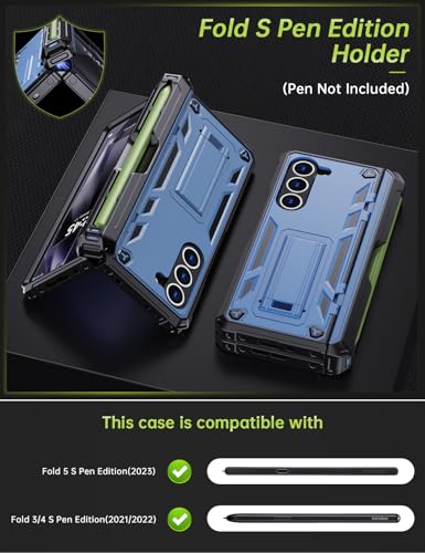 KJSK for Samsung Galaxy Z Fold 5 Case,with S Pen Holder+Belt Clip Holster+Built-in Kickstand+Hinge Protection,Heavy Duty Military Grade Drop Proof Case(Light Blue) - color: Light Blue