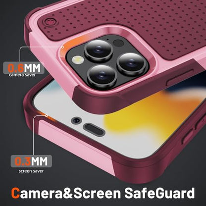 Designed for iPhone 16 Pro Max Case 2 in 1 Gift Militay Grade Drop Protective Rugged Heavy Duty Cover Shockproof Case for iPhone 16 Pro Max Phone Case for Women Men Boy Girl (Pink) - color: Pink