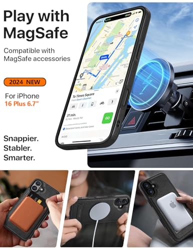 WTCASE Magnetic for iPhone 16 Plus Leather Case,Built-in Invisible Stand [Compatible with Magsafe] Protective Slim Kickstand Phone Cover Compatible with iPhone 16 Plus (2024) 6.7" (Black) - color: Black, size: iPhone 16 Plus-6.7"