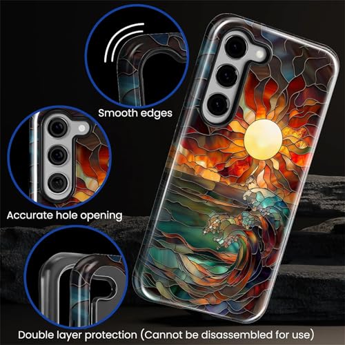 Case for Samsung Galaxy S23, 2 in 1 PC Hard Shell & Silicone Inner Bumper, AntiScratch Fullbody Cover Shockproof Slim Design Stained Glass Sun Waves - color: Stained Glass Sun Waves, size: Galaxy S23