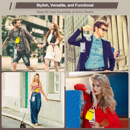 YFWE Clip and Go Strap for Phone With Wallet Crossbody (Detachable RFID Wallet) - Adjustable Phone Lanyard Crossbody with 360° Rotatable Tether Tabs for All Phones (Yellow) - color: 5-yellow