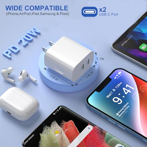 USB C Fast Charger Block, 3 Pack 20W Dual Port USB C Charging Block Brick - color: White