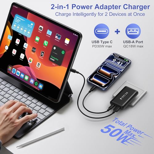 Flat USB C Wall Charger, OKRAY 3-Pack 50W Extra-Slim Fast Dual USB Charger - color: Black - 3Pack
