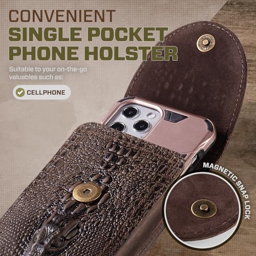 Top Grain Crazy Horse Leather Cell Phone Holster for Belt, Phone Belt Case with Belt Clip/Loop, Belt Holder Waist Pouch Fits for Samsung Galaxy S26 Ultra S25 Edge iPhone 17 Pro Max (Coffee) - color: Coffee