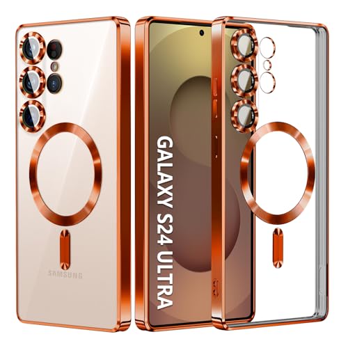 Hurgoer for Samsung Galaxy S24 Ultra Case（Only）.Magnetic Cover for S24 Ultra. Glossy Slim Thin Soft funda capa para for Galaxy S24 Ultra 6.8 inch.Compatible with MagSafe (Orange) - color: Orange