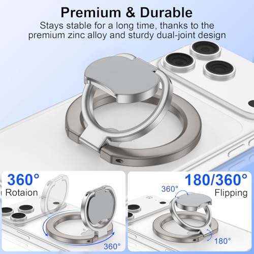 Magsafe Grip Phone Ring Holder for iPhone 17 Pro Max/17 Pro/17 Plus/17/Air/16e/16/15/14/13/12, Dual-Side Adjustable Magnetic Phone Stand Magsafe Kickstand for Samsung,Android,iPad, Magnetic Car Mount