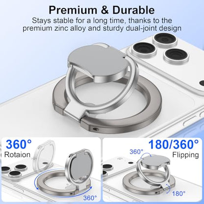 Magsafe Grip Phone Ring Holder for iPhone 17 Pro Max/17 Pro/17 Plus/17/Air/16e/16/15/14/13/12, Dual-Side Adjustable Magnetic Phone Stand Magsafe Kickstand for Samsung,Android,iPad, Magnetic Car Mount