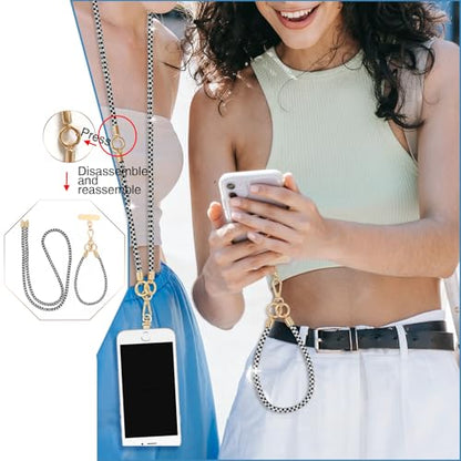 Phone Lanyard Crystal Phone Strap Crossbody, Black White - color: Black White