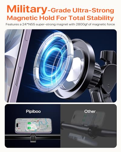 Magnetic Phone Holder Clamp Mount:[24*N55 Magnet] Rotatable Handlebar Accessories for MagSafe for Stroller,Peloton,Steering Wheel,Push Cart,Treadmill,Fit for iPhone 12-17 Series