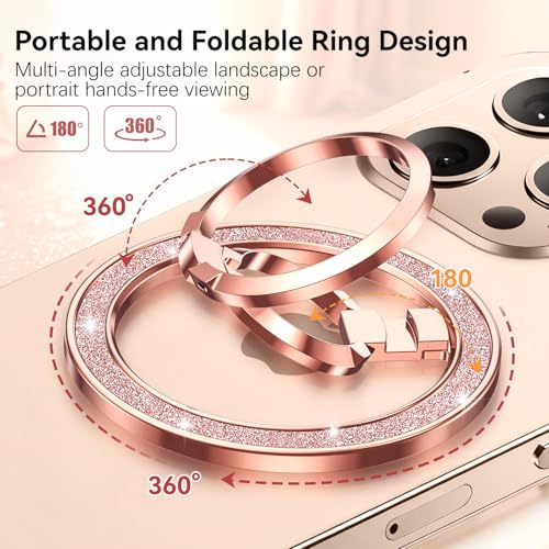 (Flexible Rotation) GUAGUA Magnetic Phone Ring for MagSafe Grip [Super Magnet] Stylish Ring Holder Stand, Mag Safe Accessories for iPhone 17 16 15 14 Pro Max Plus Air, Rose Gold - color: Rose Gold