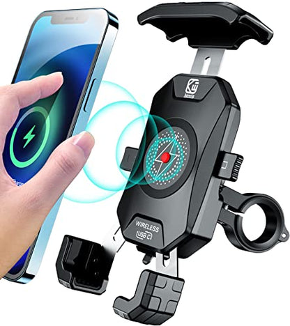 BRCOVAN Motorcycle Phone Mount Holder with Wireless & USB-C Charger