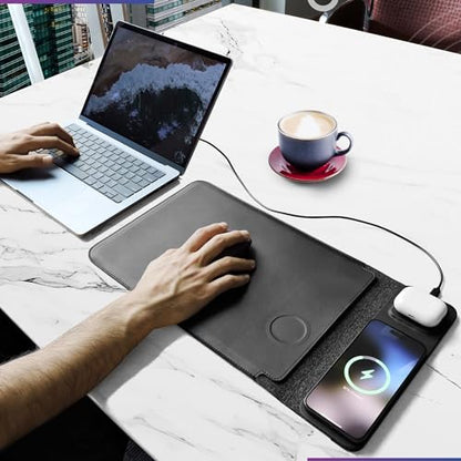 4-in-1 Laptop Sleeve with Wireless Charging - 13/14 inch - Updated Version- Charging Mat for Laptop - Compatible with MagSafe - Use as Case, Phone and Earbuds Charging Pad, Desk and Mouse Pad