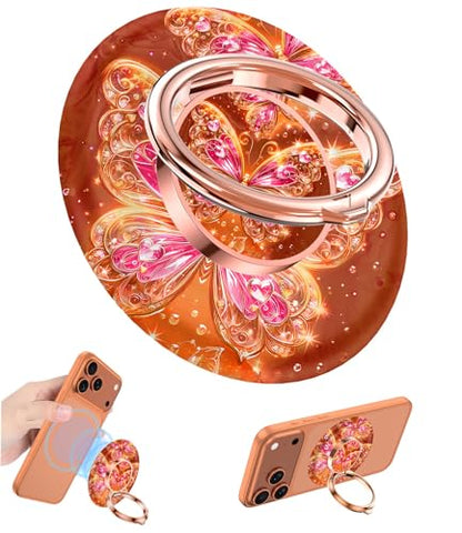 Magnetic Phone Ring Holder for MagSafe Grip,[Super Magnet],Stylish 360° Rotation Cell Phone Grip Stand Finger Ring Kickstand for iPhone 17 16 15 14 Pro Max,iPad and Smartphones,Light - color: Light Orange
