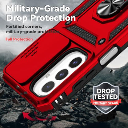 for Samsung Galaxy A17 / Galaxy A26 5G Case, with Slide Camera Cover HD Screen Protector [Military Grade Drop Tested] Ring Holder Kickstand Protective Phone Case for Samsung Galaxy A17, Red - color: Red w/ Slide Camera 2nd gen. Military Grade