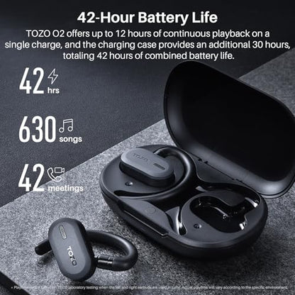 TOZO O2 Open Ear Wireless Earbuds,Multi-Angle Adjust 42H Bluetooth 5.3 - color: Dark Black