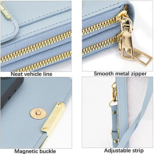 Anti-Theft Leather Bag,Small Crossbody Cell Phone Purse Wallet for Women,RFID Block Phone Purse Crossbody with Shoulder Strap - color: Baby Blue