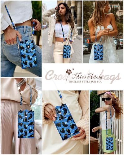 Miss Adola RFID Cell Phone Purse Crossbody Bag for Women | RFID Blocking, Card Slots, Dual Straps, Leather Phone Wallet, Magnetic Buckle, Smooth Zipper, Crossbody Purse for Daily Use - color: Blue Moon Cat