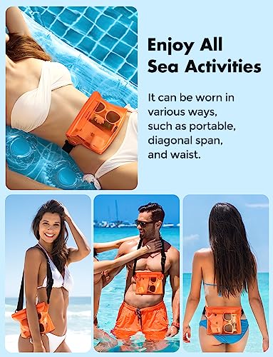 UNBREAKcable Waterproof Phone Pouch with Adjustable Waist Strap- 2 Pack [9.8'' Front window] [SGS IP68 Waterproof] [71'' Maximum Adjustable Waist Length] Waist Bag Screen Touchable Floating Dry Bag