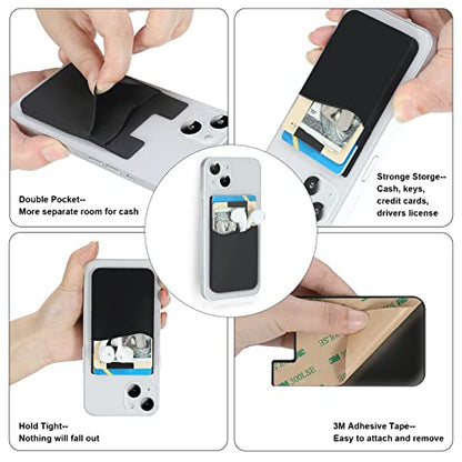 Phone Wallet Stick on,5Pack Phone Card Holder for Back of Phone Case,Silicone Sticky Credit Card Holder for Cell Phone Double Pocket Sticker All Smartphones—Navy,Sierra,Pastel,Blue,Black