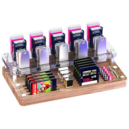 40 Slots Wooden Memory Card Case for TF/CF/Nintendo Switch, USB Flash Drive/SD Card Holder Desk With Removal Pin - Protection Box-03MY - color: Upgrade extended style