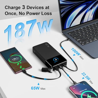 NOBIS Portable Charger 187W 25000mAh Power Bank w/Smart Display APP