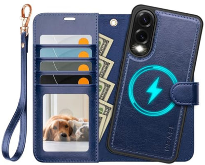 OCASE for Samsung Galaxy S25 Edge Detachable Wallet Case, Blue | 2-in-1, Card Holder, RFID Blocking, Stand, Wrist Strap, Shockproof, Wireless Charging, Magnetic, PU Leather Flip Phone Cover - color: Blue, size: Samsung Galaxy S25 Edge