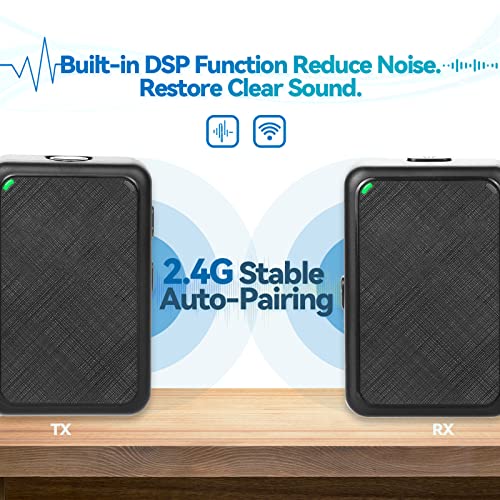 Wireless Lavalier Microphone, Wireless Lav Mic System with Transmitter&Receiver for Iphone, Android Phone, DSLR cameras, Camcorder, Clip on Lapel Microphone Kit for Recording, Vlog, Youtube.