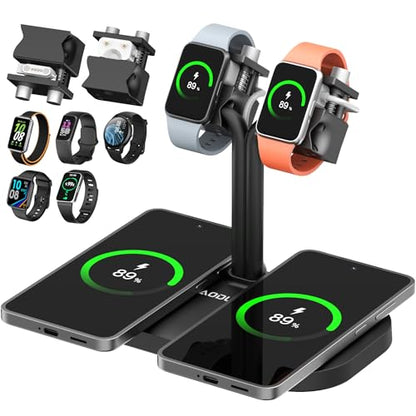 4-in-1 Dual iPhones Wireless Charging Dock and Dual iwatch Stand - color: A433SW-Black
