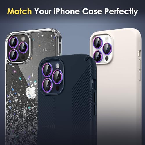 WHPXJY Camera Lens Protector for iPhone 15 Pro Max/iPhone 15 Pro Tempered Glass Lens Cover with Individual Metal Ring, Anti Scratch, Strong Adsorption, HD Clear, Case Friendly - Colorful Titanium