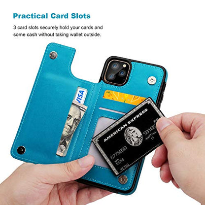 Vaburs for iPhone 11 Pro Max Wallet Case Card Holder Butterfly, Blue - color: Blue