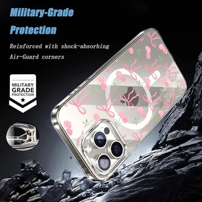 Magenetic Bow Case Compatible with Magsafe for iPhone 14 Pro max, Clear Phone Cover with Cute Cherry Pattern Soft TPU Hard Back Shockproof Protective Case for iPhone 14 Pro max - size: for iPhone 14 Pro max