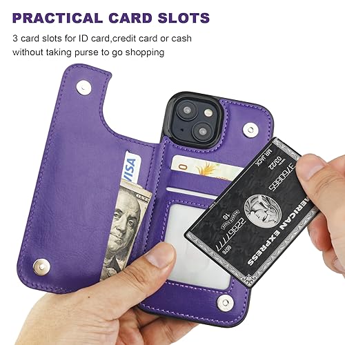 ONETOP for iPhone 15 Wallet Case with Credit Card Holder,Purple | Kickstand,ID/Cash Holder,Case Wallet with Card Slots,Double Magnetic Clasp,Durable PU Leather Shockproof Cover for Women Men - color: Purple
