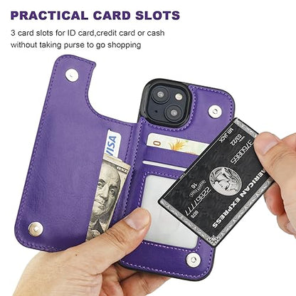 ONETOP for iPhone 15 Wallet Case with Credit Card Holder,Purple | Kickstand,ID/Cash Holder,Case Wallet with Card Slots,Double Magnetic Clasp,Durable PU Leather Shockproof Cover for Women Men - color: Purple