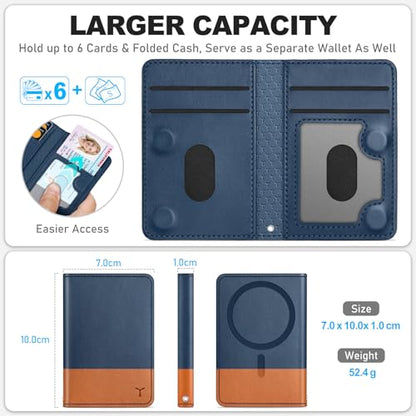 TUCCH for Magsafe Wallet, 6 Card Slots with RFID Blocking, Blue & Brown | for iPhone 17/17e/16/15/14/13/12 Pro/Pro Max/Plus, Clear ID Window, Magnetic Phone Wallet, PU Leather - color: Blue & Brown