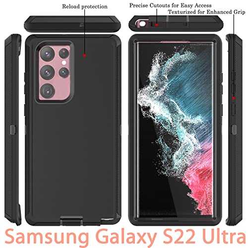 YmhxcY for S22 Ultra Case, Drop Proof 3-Layer Durable Cover/Shockproof Armor Drop Protection/Solid Rubber Protective Matte Cover for Galaxy S22 Ultra 6.8”-Black - color: Black