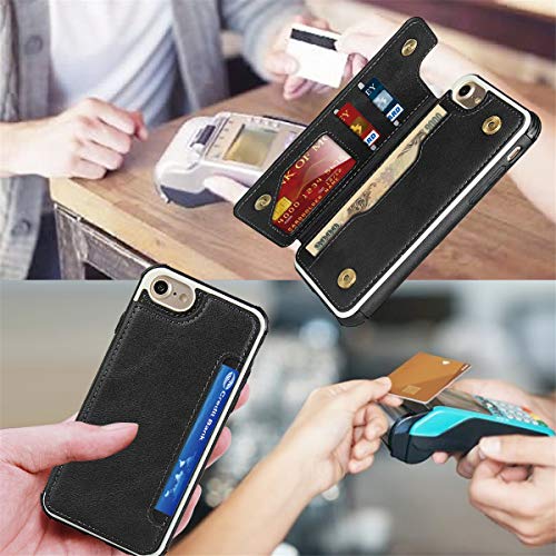 iCoverCase Compatible with iPhone SE(2022)/SE(2020)/7/8/6/6s Wallet Case with Card Slots Holder and Wrist Strap Premium PU Leather Kickstand Magnetic Clasp Shockproof Flip Cover Case (Black) - color: Black